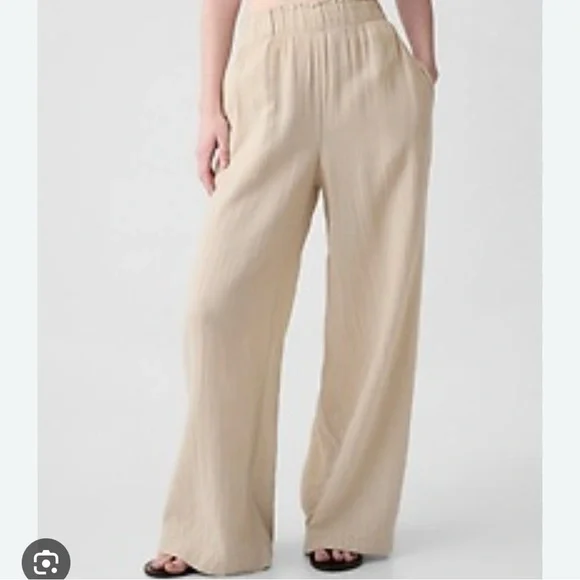 Gap Crinkle Gauze Wide Leg Pants 100% Cotton Small Tan Lightweight Lagenlook - Picture 2 of 11
